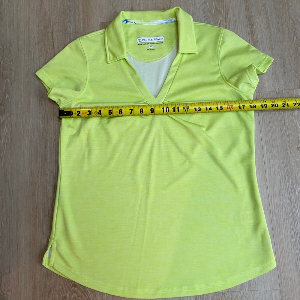 Pebble Beach Dry-Luxe Performance Polo Shirt Lime Green V-Neck Golf Top Womens M - Picture 4 of 7